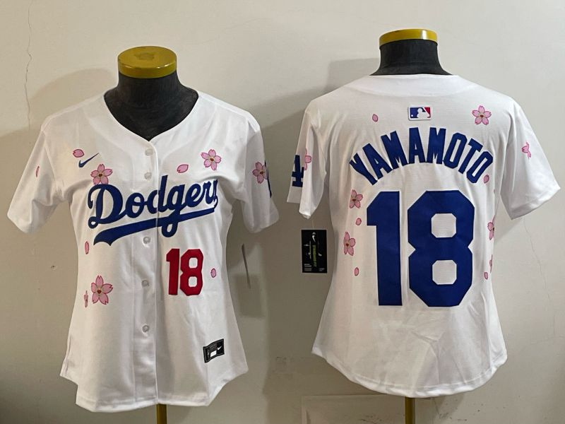 Women Nike 2026 Los Angeles Dodgers #18 Yamamoto White Sakura Edition Game MLB Jersey 01